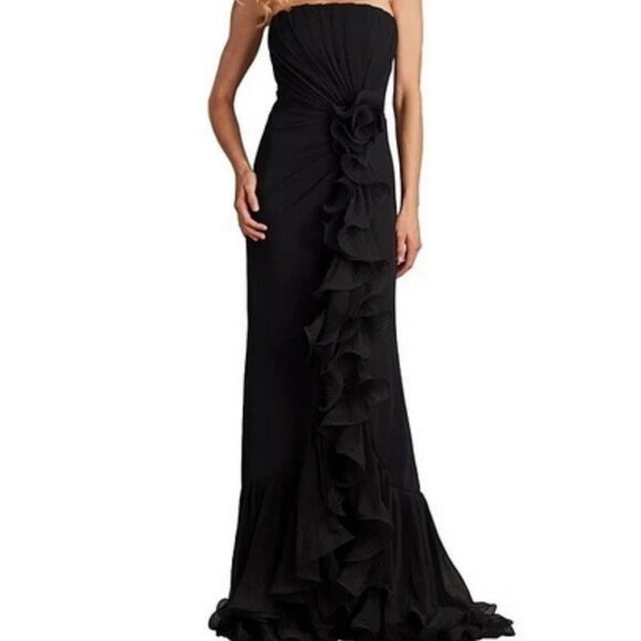 tadashi shoji black dress Tadashi Shoji Black Sequin Tulle Mesh One Shoulder Ruched Gown Formal –  Queen City Resale main image 0